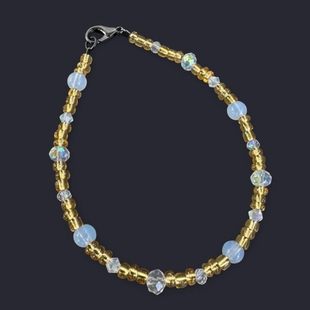 Gold & Clear Glass Bead Anklet
